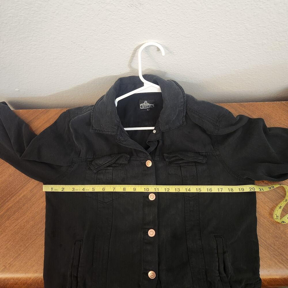 Angie Black Lyocell Tencel Denim Style Trucker Jacket Women's Large L - Picture 6 of 6